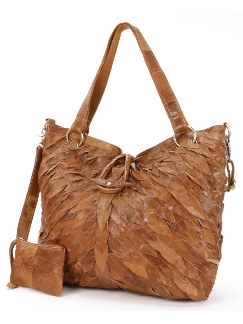 Amerileather Sana Woven Leaf-Texture Leather Tote Bag - Tan